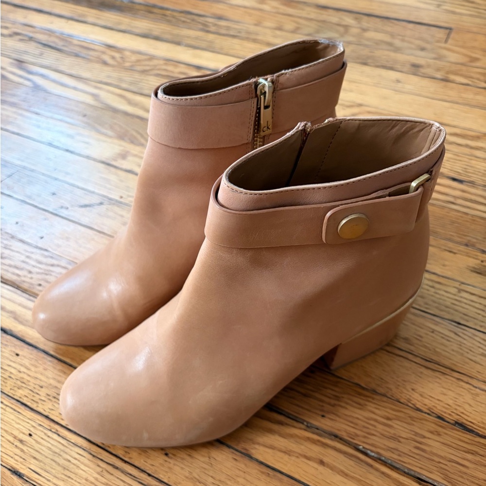 Calvin Klein Women’s Tan Ankle Booties with Side Zip